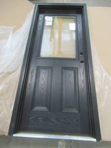 2 Panel 12 lite Woodgrain Front Entryway Door 33 12 in x 81 58 in - Color is Moorish Teak - LH Inswing (SLIGHT SCRATCHES)