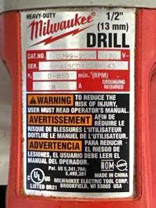 lot 10 image: Milwaukee  Inch Heavy Duty Drill (works great)