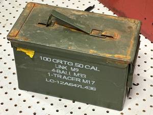 lot 100 image: Genuine .50 cal Metal Ammo Box  Can