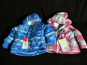 lot 74 image: Brand New with Tags Lot of 2 Girls Winter Jackets with Hoods Size 12M & 18M