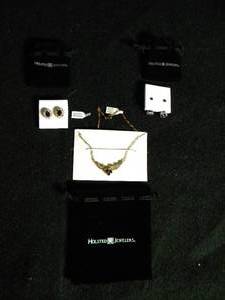 lot 86 image: Brand New Holsted Jewelers Genuine Sapphire Earrings and Genuine Garnet Necklace Lot of 3