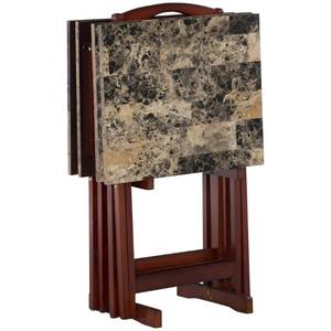 lot 8 image: Brand New Linon Marble-Look TV Tray Set Brown