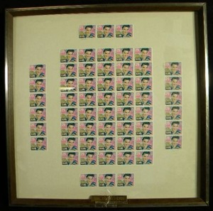 lot 212 image: Vintage Framed and Uncut ELVIS PRESLEY 29 cent Full 40 Stamp Sheet plus Extras - Rock & Roll
