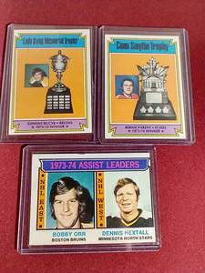 lot 7 image: (3) 1973-74 Topps Hockey Cards - Award Winners