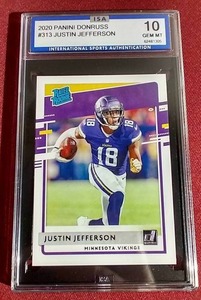 lot 80 image: 2020 Donruss Justin Jefferson Rated Rookie Card - ISA 10