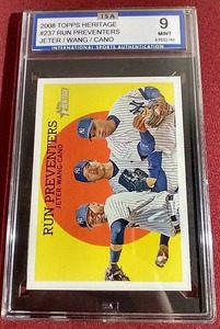 lot 90 image: 2008 Topps Heritage JeterWangCano Card - ISA 9