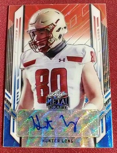 lot 109 image: 2021 Leaf Metal Draft Red, White & Blue Hunter Long Autograph Card - #d 15