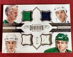 lot 114 image: Panini Dominion Quad Relic Card #d50 - Gordie Howe, Ron Francis, Etc