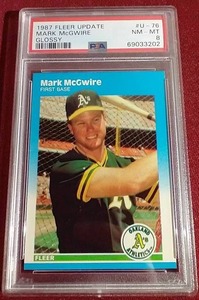 lot 115 image: 1987 Fleer Update Mark McGwire Rookie Card - PSA 8
