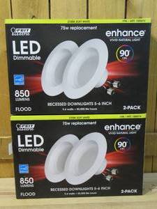 lot 30 image: Feit Electric 56in 75W Soft White LED Recessed Downlight, White Trim, 4-pack