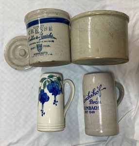 Two Crock Jars and Two Stoneware Mugs