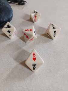 Vintage Set of 5 Marlboro Poker Dice in Original Leather Bag with Original Game Booklet (One Die is Broken)