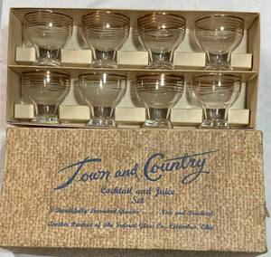Three Green Colored Glasses, Pair of Carnival Colored Glasses, Blue Stemmed Glass, and 24 Vintage Cork Coasters by Lewell