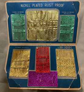 Vintage Sewing Items Lot a Box of Conqueror Spool Cotton, Empire and Sewing Susan Needles, Dressmakers Chalk