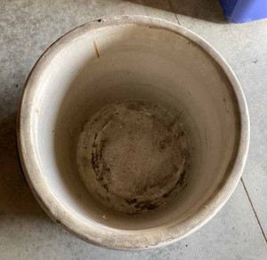 12-Gallon Crock Jar with One Handle and One Missing, has an Acorn Synbol on it, Comes with a Large Stainless Steel Pot
