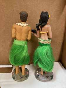 Pair of Islander Figurines in Grass Skirts - Bobbles from the Knee Up - Hula Dancers