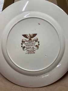 Johnson Brothers Historic America Plate and Assorted Pieces of Pressed Glass