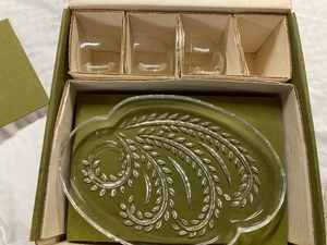 Vintage Hospitality Snack Set in Original Display Box - Four Plates and Four Cups in Sparkling Crystal Glass