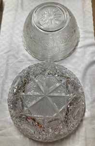 Three Ornate Clear Glass Serving Pieces - Two Bowls and a Large Platter