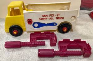 Vintage Ideal Fix-It Carry-All Plastic Truck and a Vintage Ertl International Farm Truck - Cab is Full of Oats