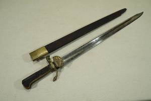 lot 64 image: Antique Dress Bayonet for Octagon Barrel Rifle with Leather Sheath