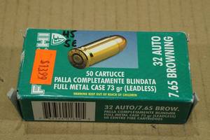 lot 180 image: 45 Fiocchi .32 Auto (7.65 Browning) 73 Gr MC Ammo - Plus 5 Empty Casings