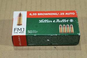 lot 187 image: 50 Sellier & Bellot .25 Auto (6.35 Browning) 50 Gr FMJ Ammo