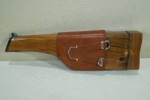 lot 27A image: Mauser C96 Broom Handle Wood Shoulder Stock with Leather Holster