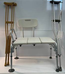 Aluminum And Plastic Adjustable Shower Chair And Crutches