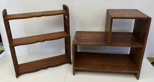 Two Antique Wooden Shelves 1 24 12 W x 24 T x 12 D 1 22 12 W x 26T x 6 D