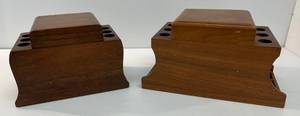 2 Antique Wooden Tabacco Humidor Pipe Stands Both Hold Six Pipes