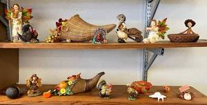 2 Shelves Full Of Thanks Giving Decorations