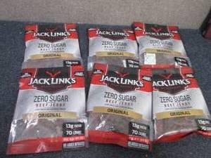 6- 2.6 oz pks Jack Links Zero Sugar...