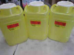 3-Yellow 5 Gallon Chemo Sharps Cont...