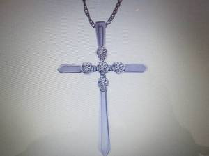 10K White Gold Diamond-Accent Cross...