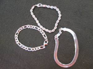 3 pc Silver Herringbone Rope Bracel...