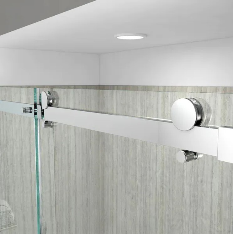 lot 51 image: American Standard Passage 60 in. x 72 in. Frameless Sliding Shower Door in Clear Glass - Chrome Finish