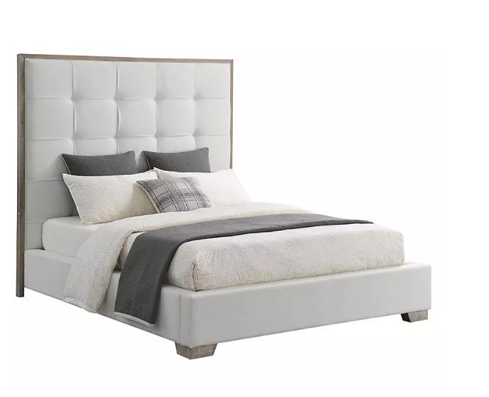 lot 53 image: NEW Cape Cod Fabric Tufted Bed with Headboard, Queen Size - Ivory