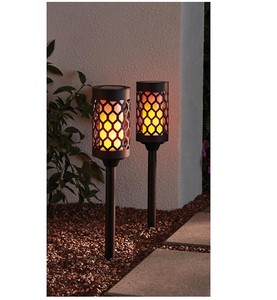 lot 170 image: NEW Members Mark 2-Piece LED Solar Pathway Torch Lights, Oil-Rubbed Bronze