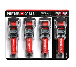 lot 235 image: NEW Porter Cable 1.5X 16 Rachet Tie Down Set (4 Pc.)