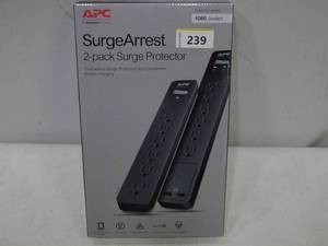lot 239 image: NEW APC SurgeArrest Power Strip Surge Protector with USB Charging Ports, Flat Plug, 6 Outlets 2 Pack