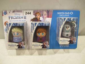 lot 244 image: NEW Disney Frozen 2 Bitty Boomers Bluetooth Speakers - 3 Pack Elsa, Anna, Olaf