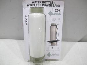 lot 252 image: NEW Tylt 12 Hour HotCold Water Bottle & Qi Wireless Power Bank, 24oz, White with Tan
