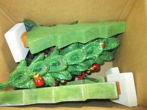 lot of 4 green trees and silk holly...