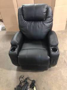 LACOO Big and Tall Black Brown Power Lift Recliner Chair for Elderly with Massage and Heat, Side Pockets and Cup Holders, Customer returns, Review all pictures
