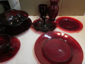 lot 24 image: Ruby Red Glass Dinnerware