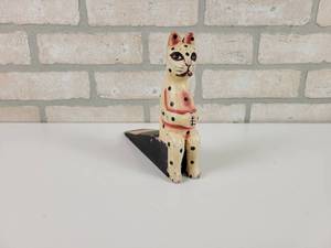 lot 12 image: Folk Art Wood Carved Cat Door Stop - Approx. 7 Tall