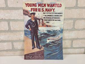 lot 25 image: Vintage 1970s U.S. Government Reprint US Navy Recruiting Poster - 14 x 9.75