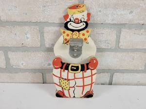 lot 37 image: Vintage Wal-Ope Wood Clown Wall Mount Bottle Opener - Approx. 9 x 4.5 x 1