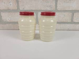 lot 49 image: Pair of Antique Fire King Salt & Pepper Shakers - Approx. 4.5 Tall x 2.5 Diameter